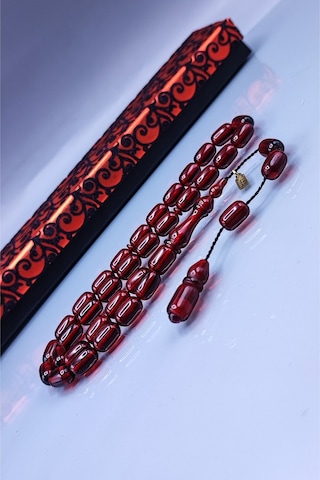 7 x 11 MM Kapsül Mustafa Uysal İmzalı Vişne Ateşi Kehribar Tesbih
