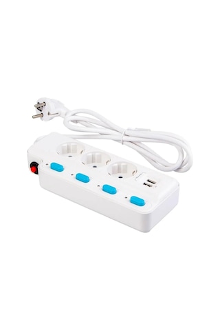 Termal Akım Korumalı 2500w 10 Amper 3 Lü Priz 1.5 Metre Uzatma Kablosu Çoklu Priz 2 Usb Çocuk Korumalı 1