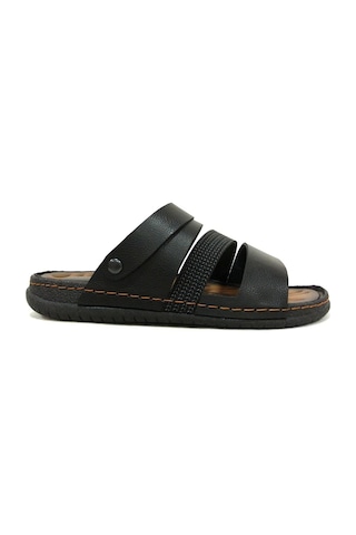 Erkek Tam Ortapedik Deri Günlük Outdoor Sandalet Terlik- Altın Adım Siyah Sandal Ortapedi