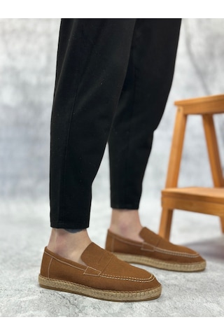 Ba0359 Boa Doğal Deri Tozu Bağcıksız Kauçuk El Yapımı Espadril Taban Taba Renk Erkek Ayakkabı Taba
