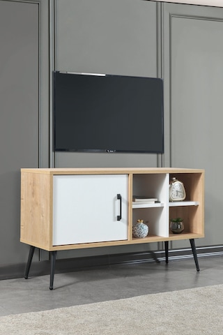 3111 Şile Metal Ayaklı Metal Kulplu 100 Cm Tv Ünitesi - Beyaz Safir Beyaz - Safir