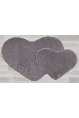 My Evilla Modern Dekoratif Halı Jel Kaymaz Taban Peluş Puffy Kalp (521795801) Gri
