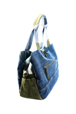 Biem Accessory Biem İndigo-haki Denim Salaş-retro Taş Trok Döşemeli Çok Gözlü Çanta Çok Renkli