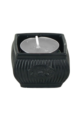 Eskitme Mumluk Şamdan Tealight Mum Uyumlu Mini Çizgili Çiçekli Model - Siyah