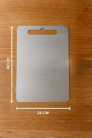 Paslanmaz Çelik Kesme Tahtası 34 X 24 Cm Hijyenik Ve Dayanıklı Kesim Yüzeyi Gri