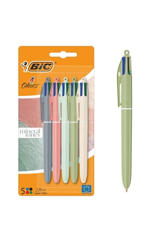 Bıc 4 Colours Mineral Tones 4 Renkli Tükenmez Kalem 1.0 Mm 5'li Set Çok Renkli