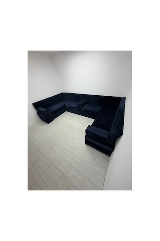 Premium Kadife Kumaş, Konforlu Yer Kanepesi ,modüler Şark Köşesi Takımı - Lacivert - 40 Cm - U Set