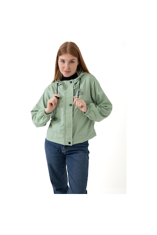 Spor Kadın Su Geçirmez Ve Rüzgara Dayanıklı Kapüşonlu Cepli Çıt Çıtlı Mevsimlik Yağmurluk Su Yeşili