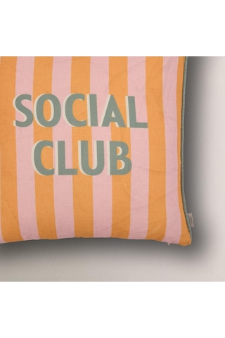 Social Club Baskılı Çizgili Kırlent Kılıfı Turuncu