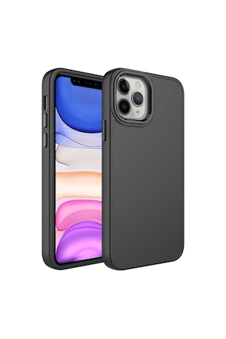 Goocamp Apple iPhone 12 Pro Max Uyumlu Metal Çerçeve Ve Buton Tasarımlı Silikon Luna Kılıf Siyah