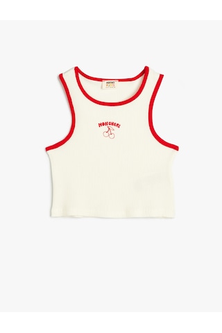 Koton Crop Atlet Kiraz Baskılı Bisiklet Yaka Pamuklu Beyaz 4skg30149ak Beyaz