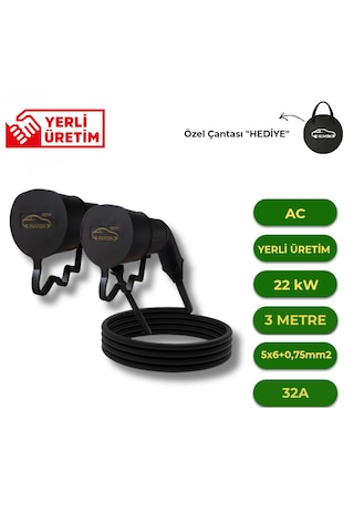 Elektrikli Araç 3 Metre Type2 Ac Şarj Kablosu Seti-tüm Modellerle Uyumlu Özel Çantası Elektrikli Araç Type2 Ac Kablo 3 Metre