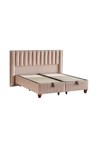 Hades Lüks Baza Ve Başlık Seti 150x200 Cm Çift Kişilik Baza Ve Başlık Takımı Krem Özel Kumaş