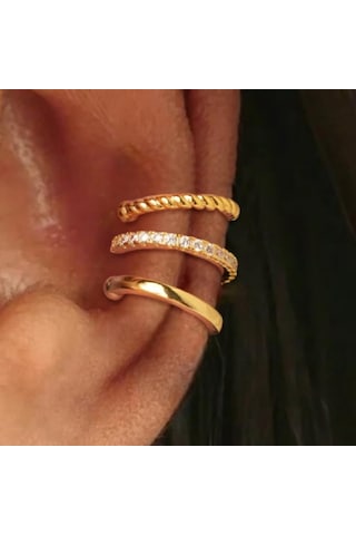 Geeksen Kadınlar İçin Zirkonyum Taşlı Altın Kaplama C Şekilli Pim Olmayan Uyarlanabilir Küçük Küpe Seti - 3 Adetli 2 Paket Gold