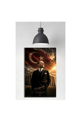 Mustafa Kemal Atatürk Türk Bayrağı Ve Cam Tablo Sanatsal Duvar Dekoru Canlı Renkli Baskı Salon Ve Oturma Odası Sevdiklerinize Hediyelik
