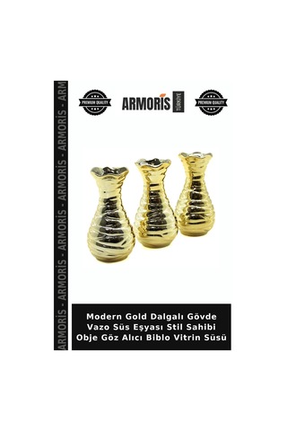 Modern Gold Dalgalı Gövde Vazo Süs Eşyası Stil Sahibi Obje Göz Alıcı Biblo Vitrin Süsü