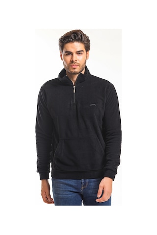 Slazenger SOLID IN Erkek Fermuarlı Dik Yaka Cepli Siyah Polar