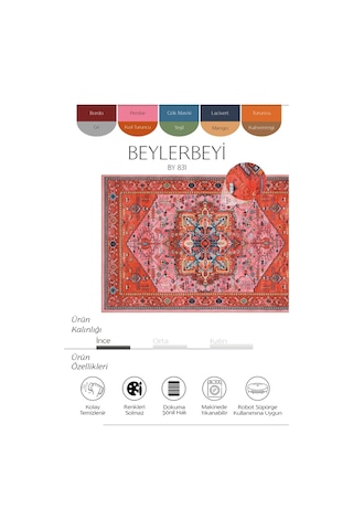 Cool Halı Beylerbeyi By 831 Kırmızı Pembe Etnik Desenli Otantik Salon Halısı Yıkanabilir Şönil Halı
