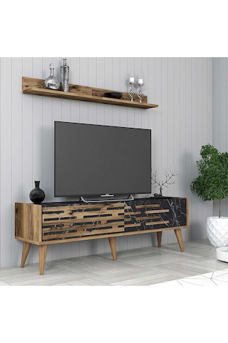Variant Valensiya 140cm Tv Ünitesi - Ceviz / Siyah Mermer