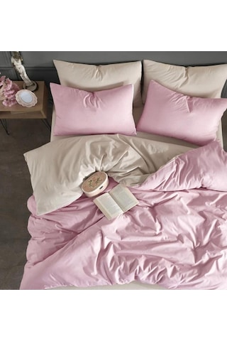 Plain Pembe Krem Ranforce Pamuklu Tek Kişilik Nevresim Takımı