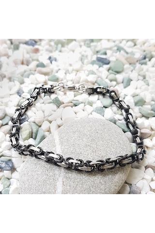 Chavin Kral Model 4 Mm. Gri-Siyah Çelik Erkek Bileklik Az68-4Sy Çelik