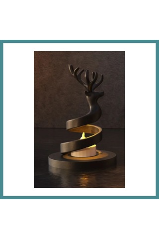 Trendexa 3d Baskı Spiral Ren Geyiği Mumluk Yılbaşı Dekoratif Ren Geyiği Tealight Mum Tutucu - Siyah Mac