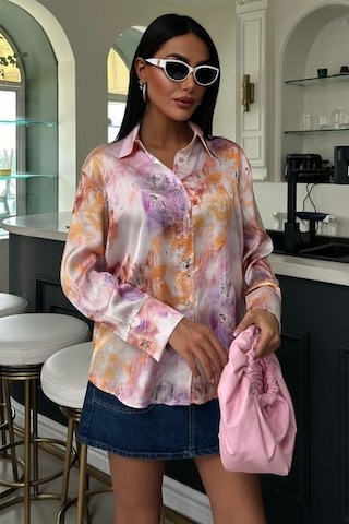 Batik Desenli Saten Gömlek 3409 Multi