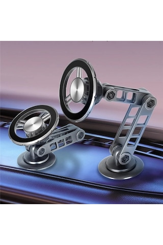 G198 Ayarlanabilir Robotik Kol Cep Telefonu Standı Araba Pano Ön Cam Manyetik Telefon Tutucu Gümüş