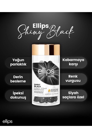 Ellips Shiny Black Siyah Saçlara Özel Işıltı Veren Saç Vitamini 30 Adet