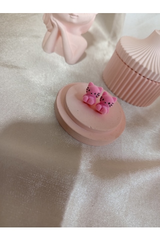 Pembe Peluş Kedili Küpe