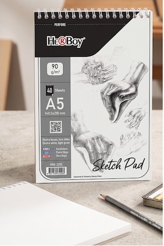 Telli Eskiz Defteri A5 Cm 1 Adet Herboy 90 Gr Eskiz Defteri Karakalem Çizim 40 Sayfa Dokulu Kağıt Üstten Açılmalı Ezkiz