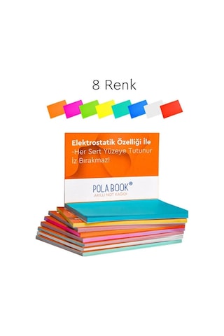 Elektrostatik Yapışkanlı Akıllı Not Kağıdı Seti 7x10 Cm 50 Sayfa Pratik Ofis Not Defteri 8 Renk Çok  Renkli