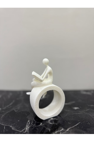 Kitap Okuyan Figür Biblo 15 Cm Beyaz Minimalist Kitaplık Dekoru