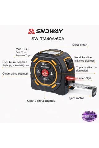 Sndway Sw-tm60a Lazer Mesafe Ölçerli Şerit Metre 5 Metre