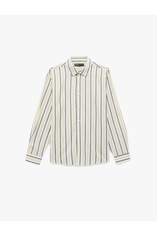 Koton Regular Fit Klasik Yaka Pamuklu Poplin Uzun Kollu Çizgili Gömlek Sarı Çizgili 6sam60044ıw