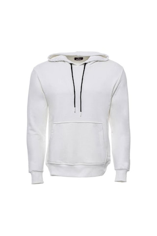 Wessi Kapşonlu Cepli Düz Krem Erkek Sweat Krem