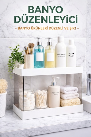 Banyo Mutfak Kozmetik Düzenleme Rafı Çok Amaçlı Organizer Beyaz