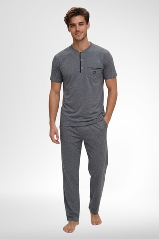 Mecit Pijama Mecit 4008 Füme %100 Pamuk 3'lü Büyük Beden Erkek Pijama Takımı