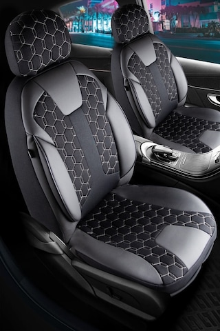 Hyundai Accent Era Deri Detaylı Oto Koltuk Kılıfı Ön Arka Set Siyah Beyaz Cyrus Scr