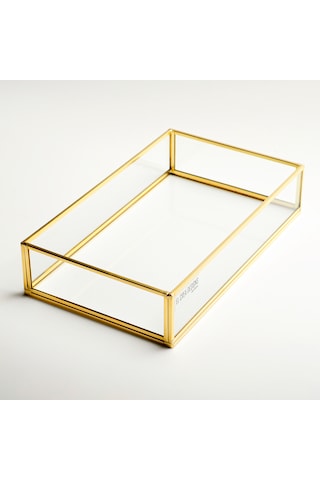 Cam Tepsi Pirinç & Gold 25x15x5cm