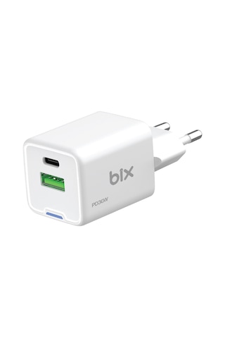 Bix BX2P30G GaN 30W Çift Portlu Şarj Cihazı Beyaz