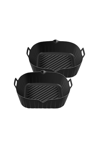 Saplı Silikon Tencere, 8.6 İnç Yeniden Kullanılabilir Hava Fritöz Kaplamaları, Siyah Siyah