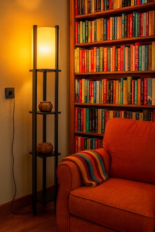 Modern Metal Gövdeli-raflı Dekoratif Ayaklı Lambader 22x22x145 Krem