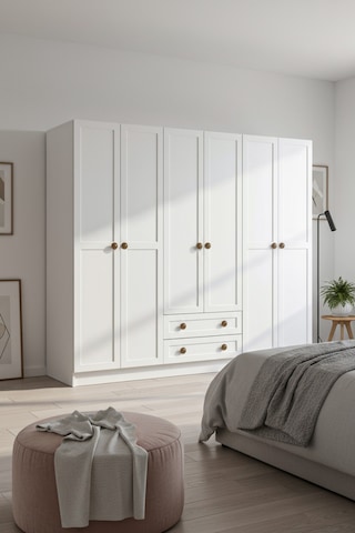 Bohem 4 Kapak 2 Çekmece Aynalı Gardırop K7 Mdf Kapak Beyaz