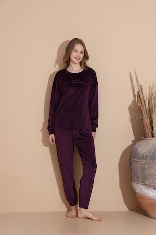 Lukitus Pamuklu Kadife Pijama Takımı Kadife01 Mor