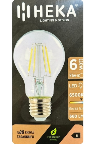 10 Adet Heka 6w 51w 6500k Beyaz Işık E27 Duylu Kalın Duy Led Şeffaf Ampul