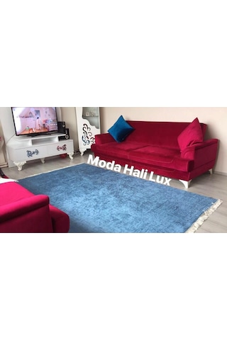 Mavi Kaymaz Tabanlı Halı Yıkanabilir Halı Kilim Yolluk