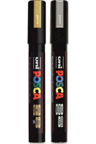Uni Posca 5M Metalik Renkler 2'li Set Gold Silver