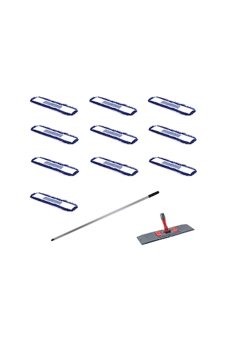 Orlon Mavi Statik Toz Mop Takımı Seti - 50 CM - 10 Adet Mop + Mop Tutucu + Sap - 1 Takım