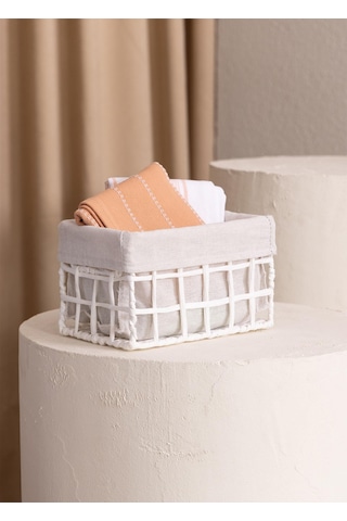 The Mia Braid Hasır Organizer Sepet Beyaz 22x14x13 Cm